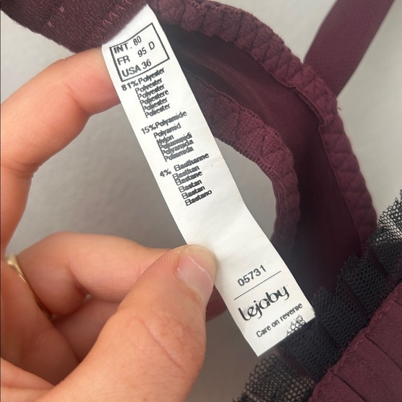 Lejaby burgundy balconette bra mesh and diamond details 36D - Picture 3 of 6